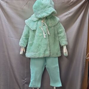 Sea Green Faux Coat, Pants And Hat 1960s